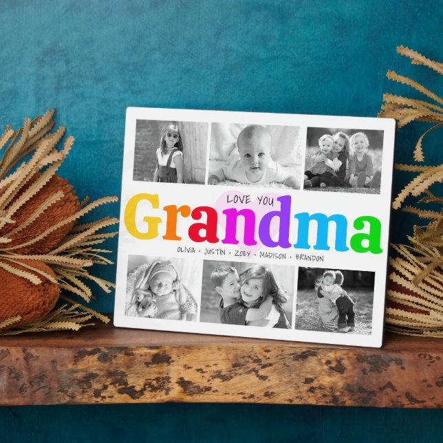 Love You Grandma Colourful Bold 6 Photo Collage Plaque (Side)