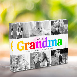 Love You Grandma Colourful Bold Modern Collage 6 Photo Block