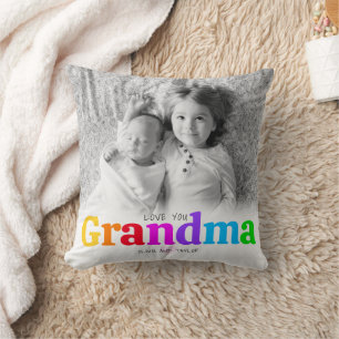 Love You Grandma Colourful Bold Type 2 Photo Moder Throw Pillow