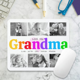 Love You Grandma Colourful Modern 6 Photo Collage Mouse Pad