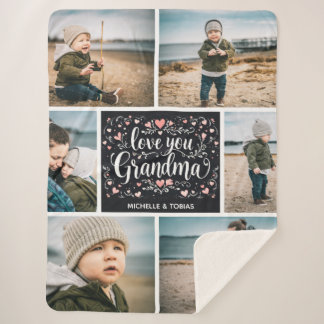 Love You Grandma Custom 6 Photo Collage Sherpa Blanket
