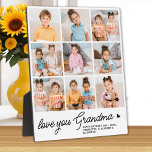 Love You Grandma Custom Modern Simple 9 Photo Plaque<br><div class="desc">Introducing our customizable photo collage plaque, a heartfelt and unique gift perfect for the special grandma in your life. This beautifully designed plaque allows you to showcase 9 of your favourite photos, creating a modern, elegant, and simple collage that exudes warmth and love. Personalized with the endearing message "Love You...</div>