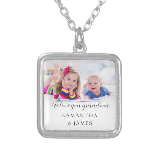 Love You Grandma Custom Photo Names Silver Plated Necklace