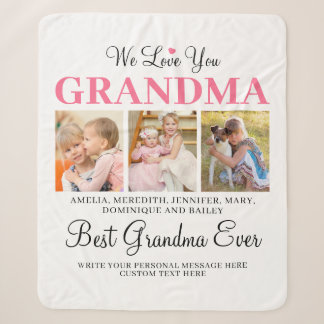 Love You GRANDMA Grandchildren Photo Collage White Sherpa Blanket