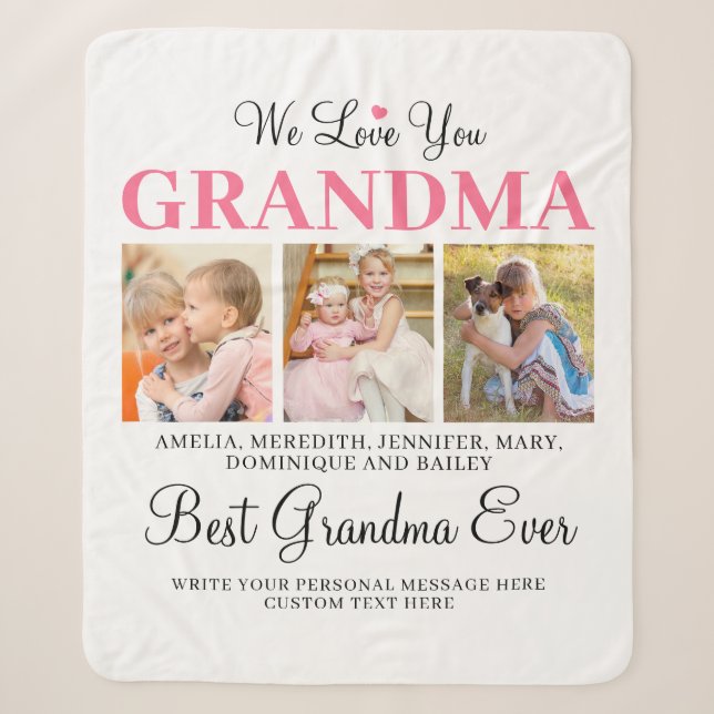 Love You GRANDMA Grandchildren Photo Collage White Sherpa Blanket (Front)