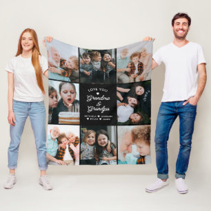 Love You Grandma & Grandpa Modern 8-Photo Collage Fleece Blanket