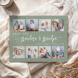 Love You Grandma & Grandpa Sage Green 8 Photo Jigsaw Puzzle