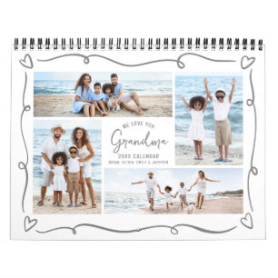 Love You Grandma Hand Drawn Doodles Photo Collage Calendar