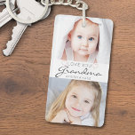 Love You Grandma Handwritten Script 2 Photo Keychain<br><div class="desc">Create a keepsake photo keychain for a grandmother featuring 2 pictures and titled LOVE YOU GRANDMA in modern handwritten script accented with blush pink hearts with her grandchildren's names or your custom message. All text and colours are editable to change Grandma to Nana or favourite name or to coordinate with...</div>