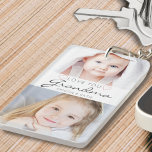 Love You Grandma Handwritten Script 2 Photo Keychain<br><div class="desc">Create a keepsake photo keychain for a grandmother featuring 2 pictures and titled LOVE YOU GRANDMA in modern handwritten script accented with blush pink hearts with her grandchildren's names or your custom message. All text and colours are editable to change Grandma to Nana or favourite name or to coordinate with...</div>