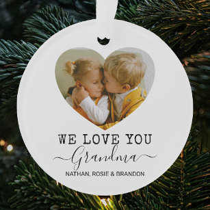 Love You Grandma Heart Christmas Tree Photo Ornament