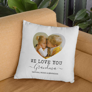 Love You Grandma Heart Photo Throw Pillow