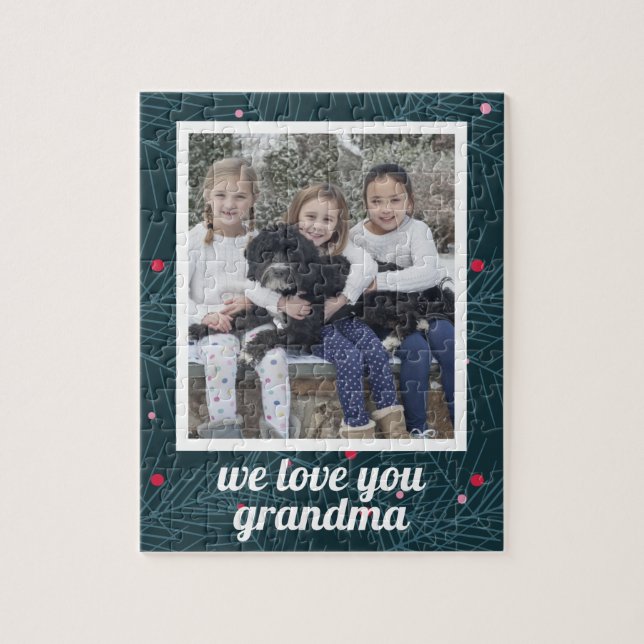 Love You Grandma Holiday Spruce Photo Personalized Jigsaw Puzzle (Vertical)