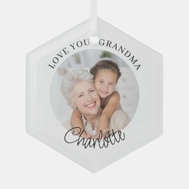 Love You Grandma Keepsake Photo Glass Ornament (Front)