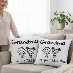 Love You Grandma Kids Art Personalized Gift Throw Pillow