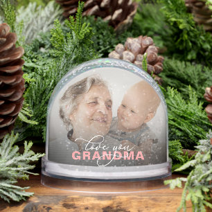 Love You Grandma Modern Elegant Script 2 Photo Snowglobe