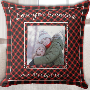 Love you Grandma Modern Red Buffalo Plaid Throw Pillow