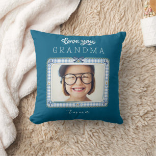 Love You Grandma Name Photo Cute Frame Elegant Throw Pillow