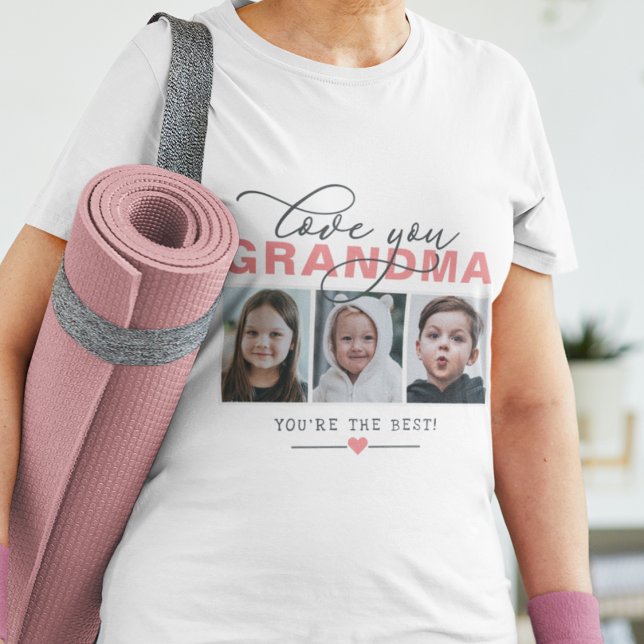 Love You Grandma/Nana/Other 3 Photo Custom Text T-Shirt (Creator Uploaded)