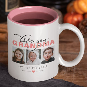 Love You Grandma/Nana/Other 3 Photo Custom Text Two-Tone Coffee Mug