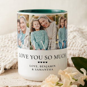 Love You Grandma Personalized 5 Photo Collage Gift Two-Tone Coffee Mug
