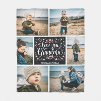 Love You Grandma Personalized 6 Photo Collage Name Fleece Blanket