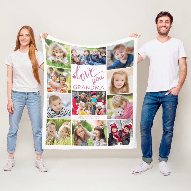 Love You Grandma Photo Collage 11 Pictures Fleece Blanket (In Situ)