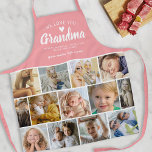 Love You Grandma Photo Collage Apron<br><div class="desc">Personalized grandmother apron featuring a 13 photo collage template, a pretty pink background, the title "we love you grandma", the grandchildrens names, a love heart, and the cute saying "you make life sweet".</div>