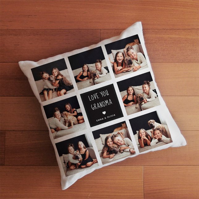 Love You Grandma | Photo Collage Handwritten Text Throw Pillow (Creator Uploaded)