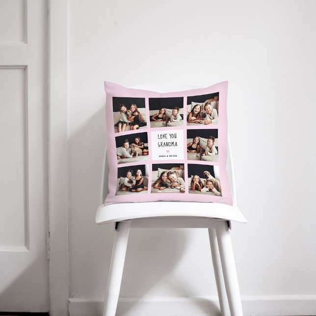 Love You Grandma | Photo Collage Handwritten Text Throw Pillow (Creator Uploaded)