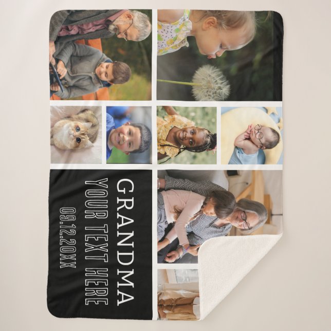 Love You Grandma | Photo Collage monogram  Sherpa Blanket (Front)