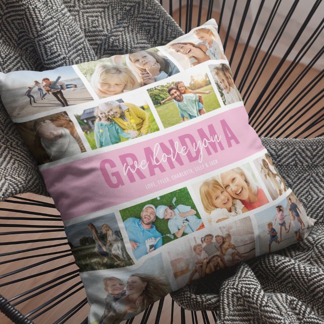 Love You Grandma Photo Collage Pink Throw Pillow (Creator Uploaded)