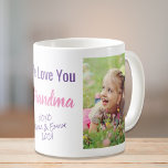 Love You Grandma Photo Purple Pink Coffee Mug<br><div class="desc">Celebrate Grandma with this custom photo design featuring two photos of a grandchild or grandchildren and purple and pink text. You can personalize the expression to "I Love You" or "We Love You, " and personalize whether she is called "Grandma, " "Nana, " "Mom Mom, " etc. You can also...</div>