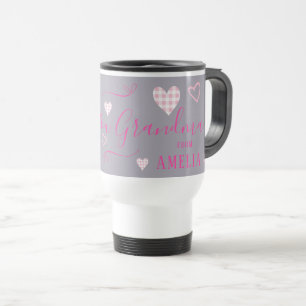 Love You Grandma Pink Buffalo Check Hearts Travel Mug