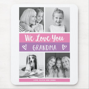 Love You Grandma Pink Colour Block Photo Grid Mouse Pad