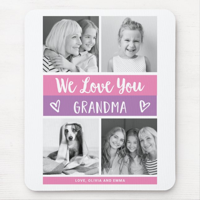 Love You Grandma | Pink Colour Block Photo Grid Mouse Pad (Front)