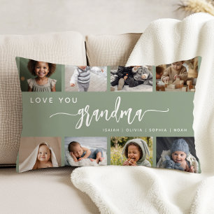 Love You Grandma Sage Green Photo Collage Accent Pillow