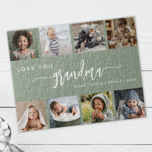 Love You Grandma Sage Green Photo Collage Jigsaw Puzzle