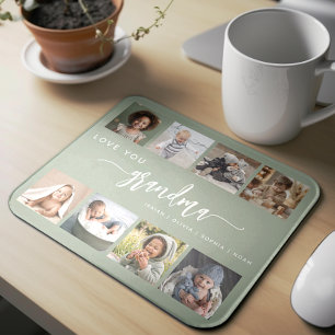 Love You Grandma Sage Green Photo Collage Mouse Pad