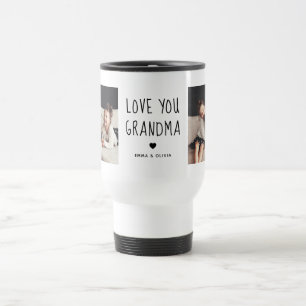 Love You Grandma Two Photo Handwritten Text Travel Mug