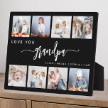 Love You Grandpa 8 Photo Collage Black Plaque<br><div class="desc">Give Grandpa a gift he'll cherish. This photo collage plaque features eight of his favourite square photos of the grandkids, along with the message "Love You Grandpa." The word "grandpa" appears in elegant white handwriting script with flourishes at the beginning and end on a black background. Add the names of...</div>