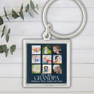 Love You Grandpa Beautiful Collage 9 Photos Keychain