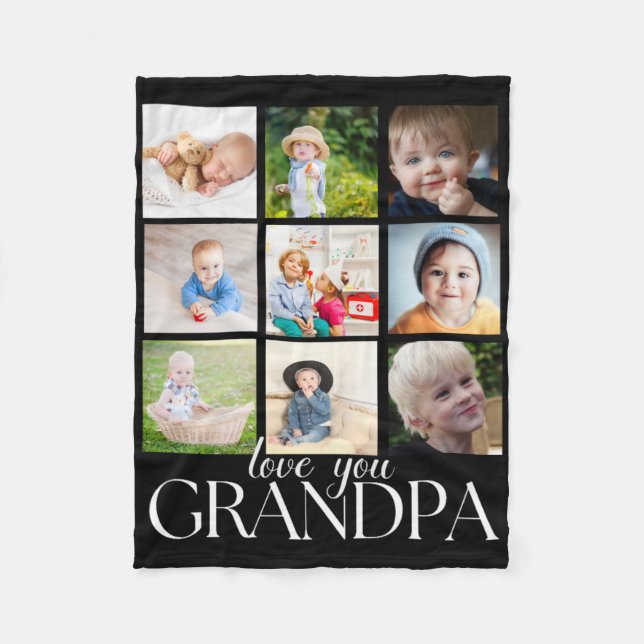 Love You Grandpa Beautiful Collage 9 Photos T Shir Fleece Blanket (Front)