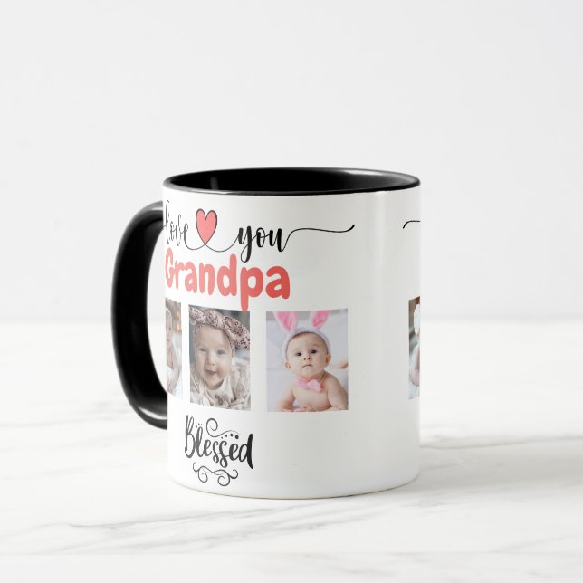 Love You Grandpa Blessed 6 Photo Custom Collage Mug (Front Left)
