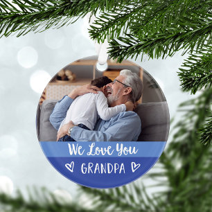 Love You Grandpa Blue Colour Block Two Photo Ornament