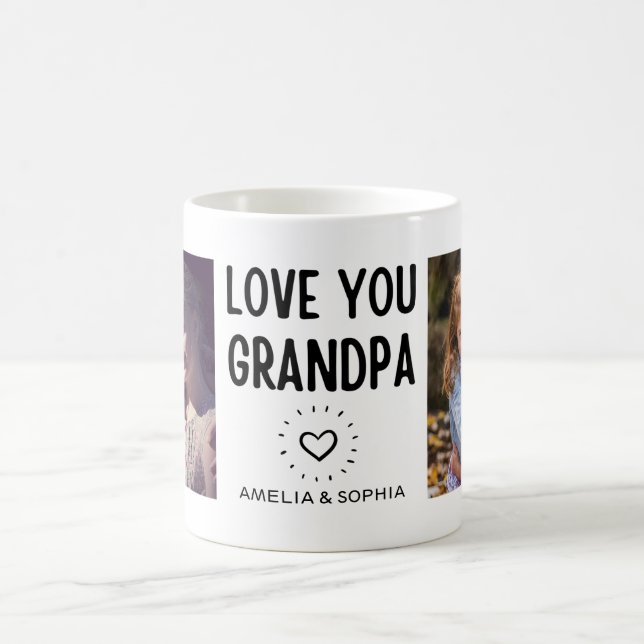 Love You Grandpa CustomTwo Photo Handwritten Text Coffee Mug (Center)