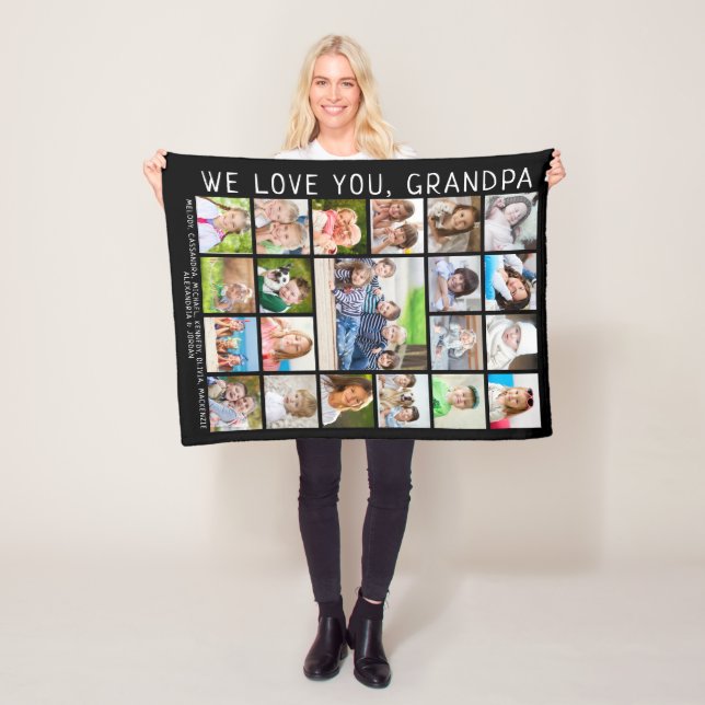 Love You Grandpa Handwritten 21 Photo Collage Fleece Blanket (In Situ)