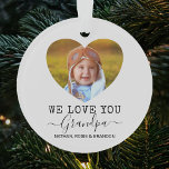 Love You Grandpa heart Photo Christmas Tree Ornament<br><div class="desc">The holidays are a special time to show our loved ones how much we care. A thoughtful, personalized gift conveys that sentiment in a way that store-bought items can’t. This personalized grandpa Christmas tree decoration is the perfect way for families to show Grandpa just how special he is to them....</div>