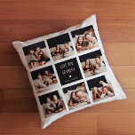 Love You Grandpa | Photo Collage Handwritten Text Throw Pillow<br><div class="desc">This simple and stylish pillow says "Love you Grandpa" in trendy, handwritten white text, with a matching heart and a spot for your name, on a black square centre frame. There is a photo grid with room to show off eight of your favourite personal photos for a gift your grandfather...</div>