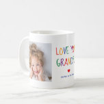 Love You Grandpa | Two Photo Rainbow Colored Text Coffee Mug<br><div class="desc">This simple, cute and stylish mug says "Love you Grandpa" in colorful trendy, handwritten rainbow colored text in red, orange, green, blue, and purple with a matching heart and a spot for your name. There is also room to show off two of your favorite personal photos for a gift your...</div>